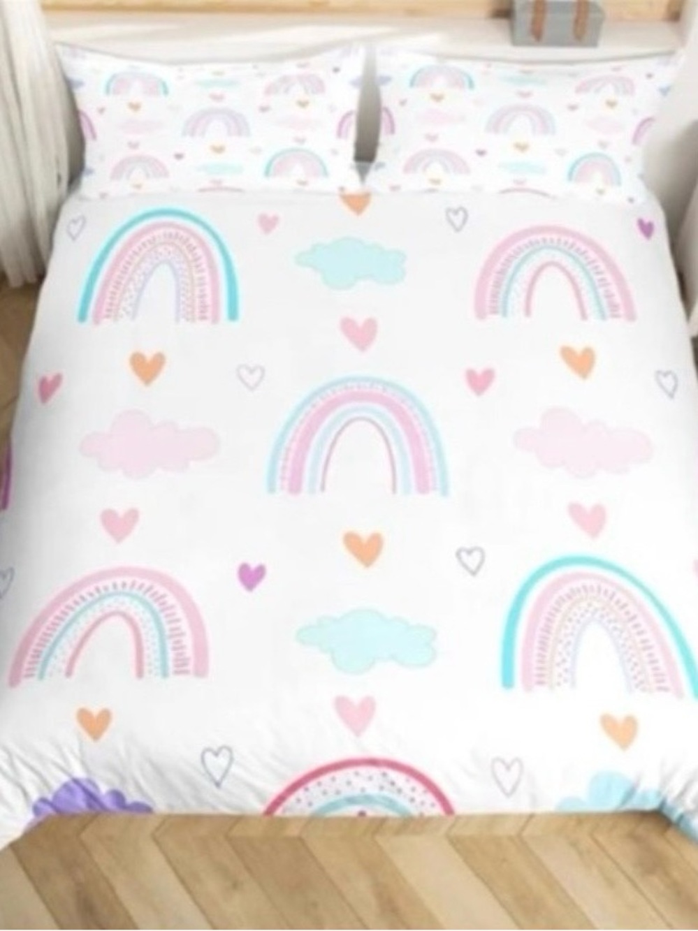 Queen size Pastel Rainbow Hearts Kids Duvet Cover/ shams ✨new